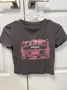 Gray Graphic Crop Tee